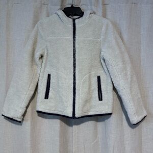 Women’s Madewell Off White & Navy Blue Sherpa Jacket size small polka dots